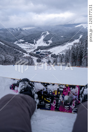 Snowboarder Enjoying Winter Landscape 120377131