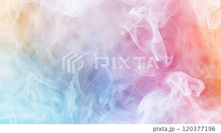 fluid abstract background in pastel colors. Swirls of soft pink, orange, and blue create a smoky, ethereal effect, giving a sense of motion and lightness 120377196