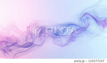 A mesmerizing abstract image featuring fluid, smoke-like waves in soft hues of blue, purple, and pink against a light background, evoking a sense of motion and tranquility 120377247