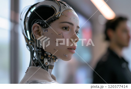 woman android, robot, modern technology. work in the laboratory, in the office, introducing new modern technologies 120377414