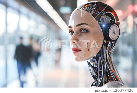 woman android, robot, modern technology. work in the laboratory, in the office, introducing new modern technologies 120377420