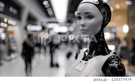 3D android robot machine, abstract machine learning digital technology smart automation futuristic computer 120377474