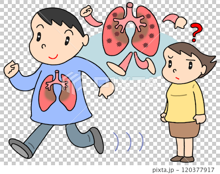 病気・疾患のイラスト - マイコプラズマ肺炎・歩く肺炎・感染症・呼吸器疾患・感染者 病気・疾患のイラスト - マイコプラズマ肺炎・歩く肺炎・感染症・呼吸器疾患・感染者 120377917