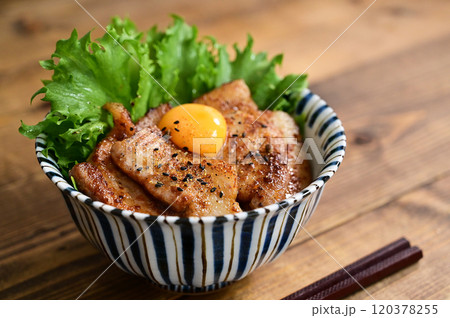 豚バラ肉の味噌漬け丼 120378255