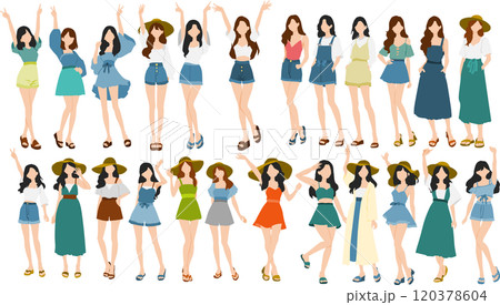 夏服を着た女性のイラストセット 夏服を着た女性のイラストセット 120378604
