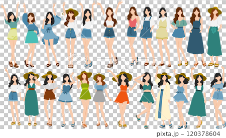 夏服を着た女性のイラストセット 夏服を着た女性のイラストセット 120378604