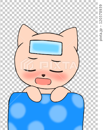 身體不適，貓咪發燒躺在床上，冷靜下來，發燒，感冒 120378939