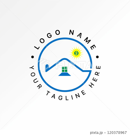Logo design graphic concept creative premium vector stock image graphic simple line roof house circle bright sun home shadow window property mortgage 120378967