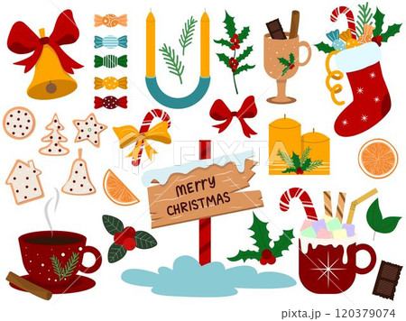 Winter Christmas set of elements for festive mood Winter Christmas set of elements for festive mood 120379074