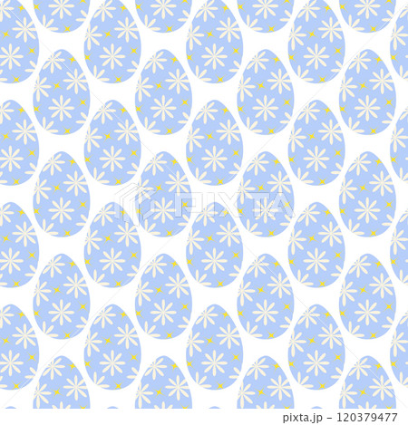 Easter Eggs flowers and abstract stars decorated Seamless Pattern in trendy soft blue. Easter fond Easter Eggs flowers and abstract stars decorated Seamless Pattern in trendy soft blue. Easter fond 120379477