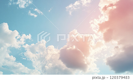 青空と雲と太陽の光が差し込む風景 AI画像 青空と雲と太陽の光が差し込む風景 AI画像 120379483