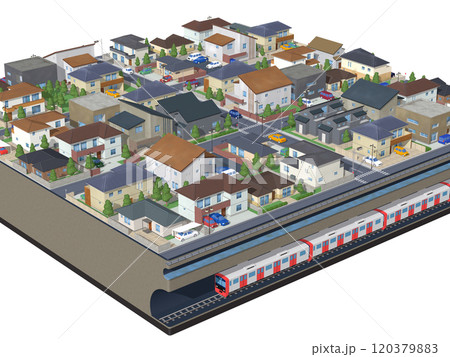 家　住宅　街　CG　ジオラマ　地下鉄　BG　街並み　背景 120379883