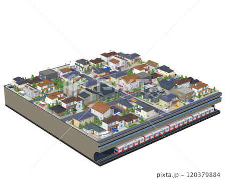 家　住宅　街　CG　ジオラマ　地下鉄　BG　街並み　背景 120379884