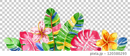 seamless border of colorful, bright flowers and tropical leaves. abstraction, psychedelic frame seamless border of colorful, bright flowers and tropical leaves. abstraction, psychedelic frame 120380293