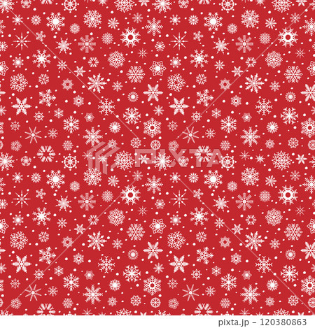White snowflakes, snow, on a Christmas red background, winter, seamless pattern, illustration, vector 120380863