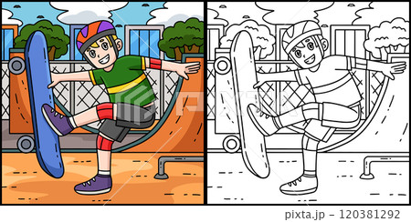Skateboard Boy Doing a Foot Plant Illustration Skateboard Boy Doing a Foot Plant Illustration 120381292