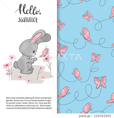Cute cartoon bunny with butterfly pattern. Baby print 120381605
