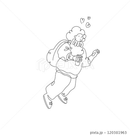 Young woman with backpack and paper cup isolated on white background 120381963