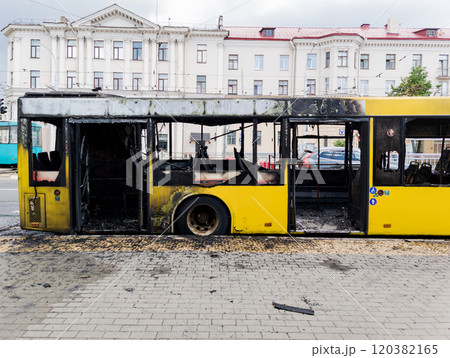 Burnt yellow bus 120382165