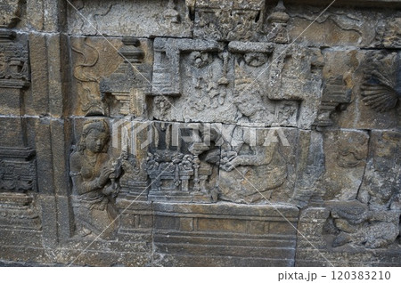 ボロブドゥール遺跡、第一回廊レリーフ/摩耶夫人【インドネシア・ジョグジャカルタ】 120383210