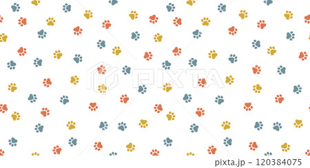 かわいらしい動物の足跡のシームレスパターンの背景素材のベクターイラスト かわいらしい動物の足跡のシームレスパターンの背景素材のベクターイラスト 120384075