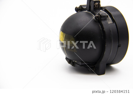 Aviation compass ki-13 isolated on white background. Antique old compass KI-13. Bulls eye. Aviation compass ki-13 isolated on white background. Antique old compass KI-13. Bulls eye. 120384151