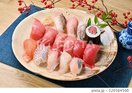 お寿司、大皿、すし、鮨、スシ、寿司、地魚、マグロ、盛合せ。 お寿司、大皿、すし、鮨、スシ、寿司、地魚、マグロ、盛合せ。 120384500