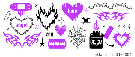 Y2k gothic tattoo stickers, neo tribal goth elements in trendy emo style Y2k gothic tattoo stickers, neo tribal goth elements in trendy emo style 120385004