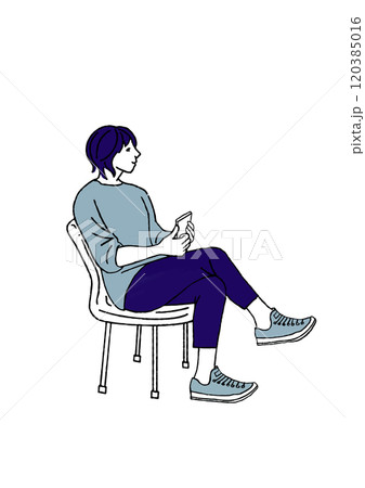 足を組んで椅子に座る女性のカラーイラスト 120385016