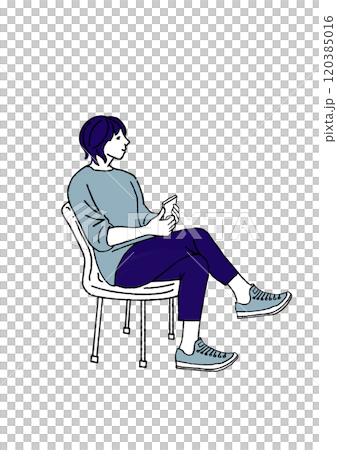 足を組んで椅子に座る女性のカラーイラスト 120385016