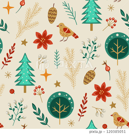 New Year seamless pattern with winter plants New Year seamless pattern with winter plants 120385051