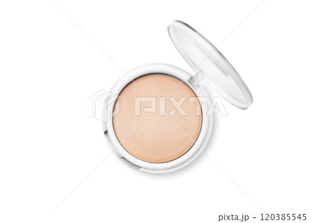 Compact make up powder or highlighter isolated on white or transparent background top view Compact make up powder or highlighter isolated on white or transparent background top view 120385545