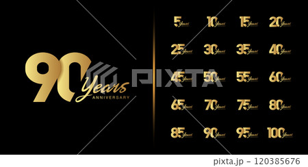 Premium anniversary logotype set. Golden anniversary celebration emblem design. Premium anniversary logotype set. Golden anniversary celebration emblem design. 120385676