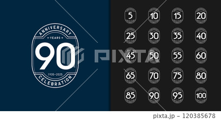 Trendy anniversary logotype set. Modern geometric anniversary celebration icons design. 120385678