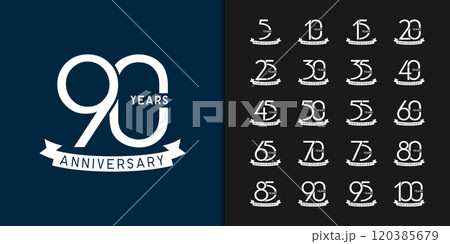Trendy anniversary logotype set. Modern geometric anniversary celebration icons design. Trendy anniversary logotype set. Modern geometric anniversary celebration icons design. 120385679