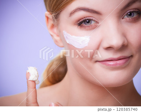 Skincare. Face of young woman girl taking care of dry skin. Skincare. Face of young woman girl taking care of dry skin. 120385740
