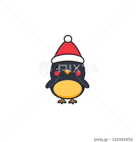 Transparent_Adorable Cartoon Penguin in Santa Hat with Snowflakes on Green Background 120385958