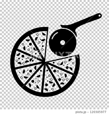 Pizza cutter and pizza silhouette 120385977
