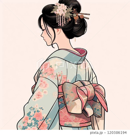 水彩画】着物を着た女性の後ろ姿のイラスト素材 [120386194] - PIXTA