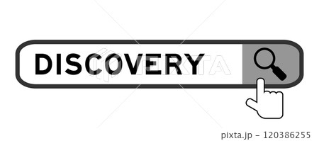 Search banner in word discovery with hand over magnifier icon on white background 120386255