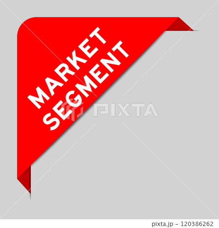 Red color of corner label banner with word market segment on gray background 120386262
