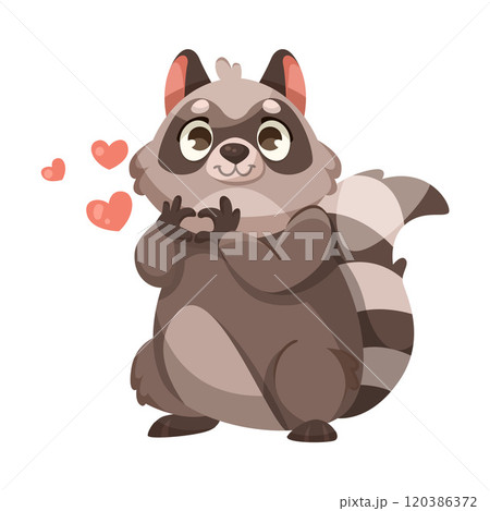 Funny Raccoon Animal Show Heart Gesture Vector Illustration 120386372