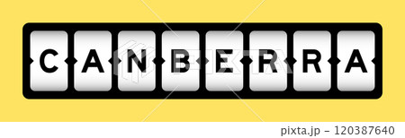 Black color in word canberra on slot banner with yellow color background 120387640