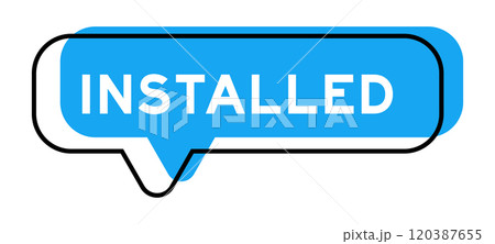 Speech banner and blue shade with word installed on white background 120387655