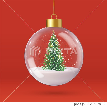 3d Transparent Christmas ball with Christmas tree 3d Transparent Christmas ball with Christmas tree 120387865