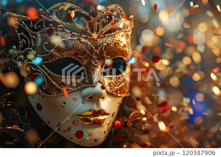 Beautiful greeting card with bright holiday composition for happy joy celebrate mardi gras 120387906