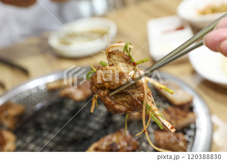 Korean bbq food. Marinated pork ribs 120388830