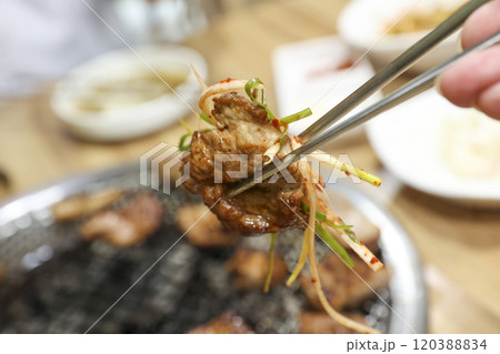 Korean bbq food. Marinated pork ribs 120388834