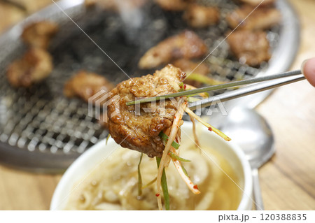 Korean bbq food. Marinated pork ribs 120388835