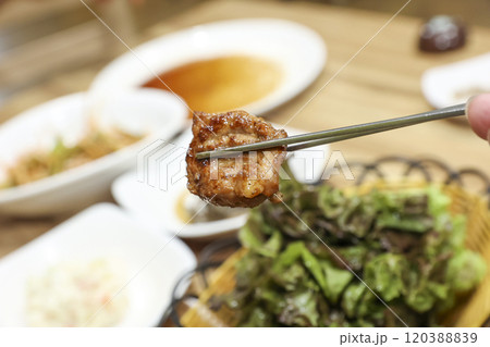 Korean bbq food. Marinated pork ribs 120388839